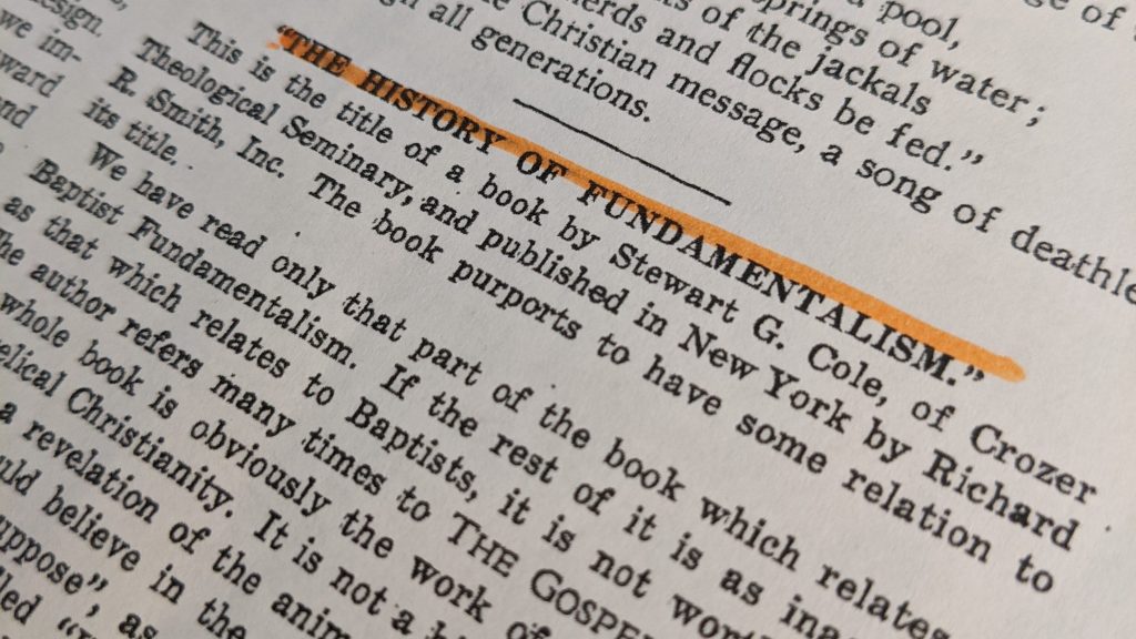 Stewart G. Cole, T. T. Shields, and the History of&nbsp;Fundamentalism