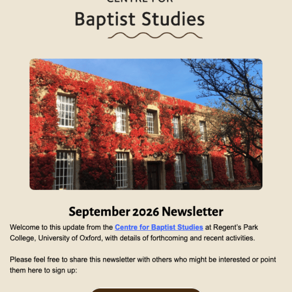 NEWS | Centre for Baptist Studies Upcoming&nbsp;Events